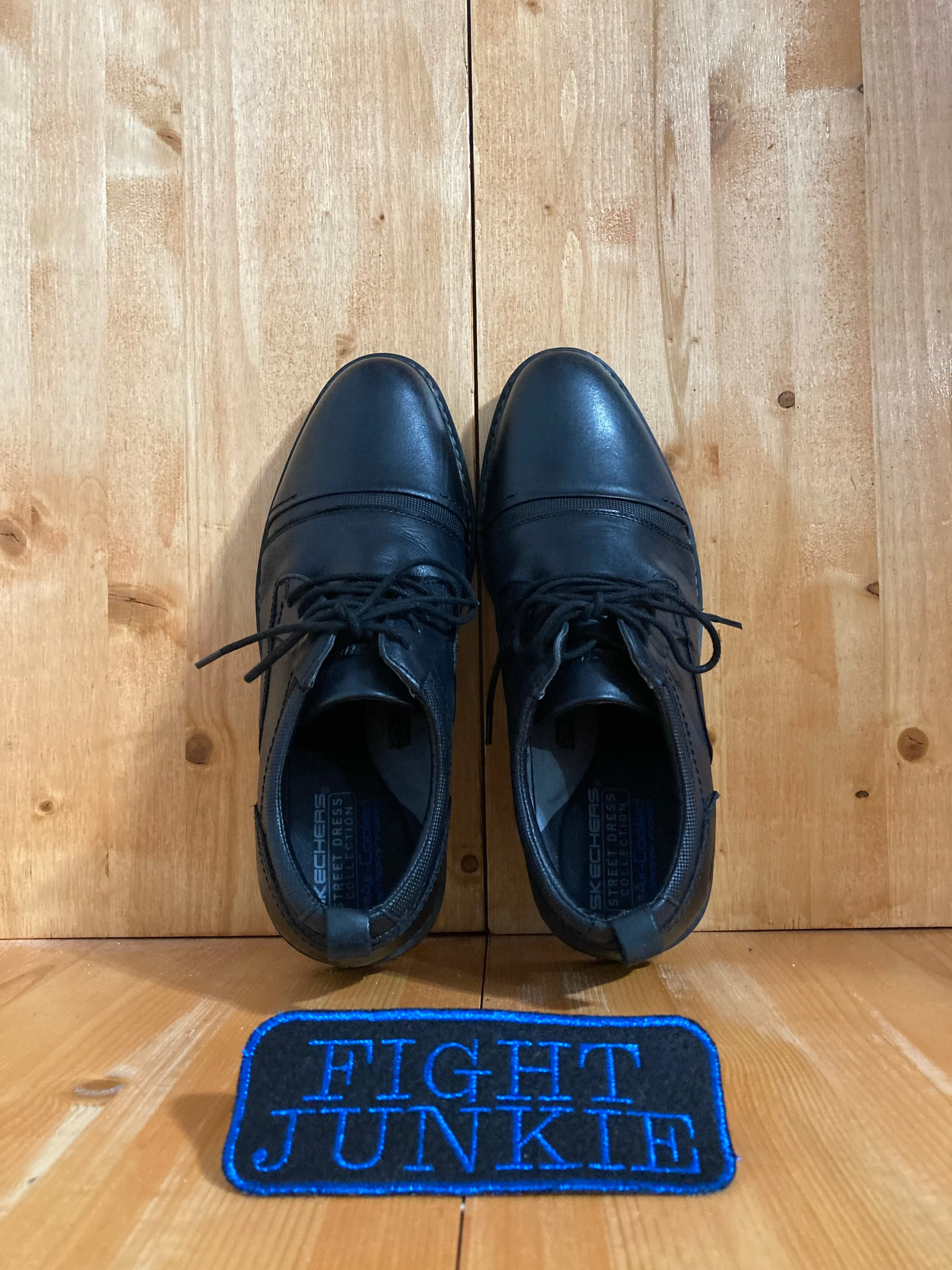 SKECHERS SKETCHERS BREGMAN SELONE Men's Size 8.5 Leather Oxford Dress Shoes Sneakers Triple Black 66402