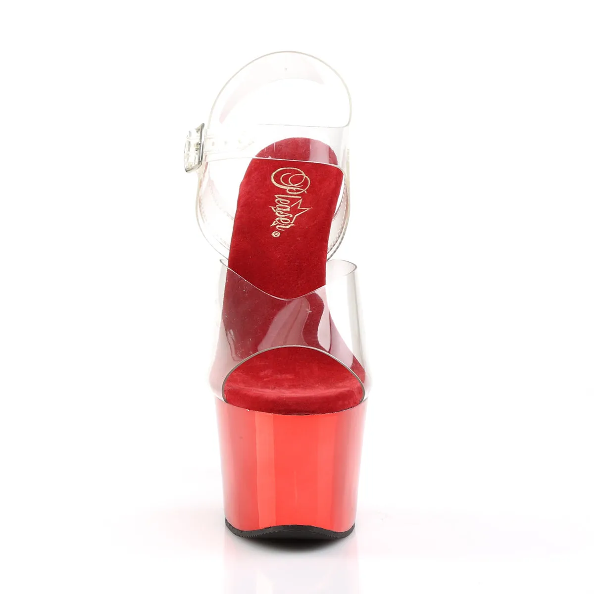 SKY-308 Sexy Shoes 7 Inch Heel Clear and Red Chrome Stripper Platforms High Heels