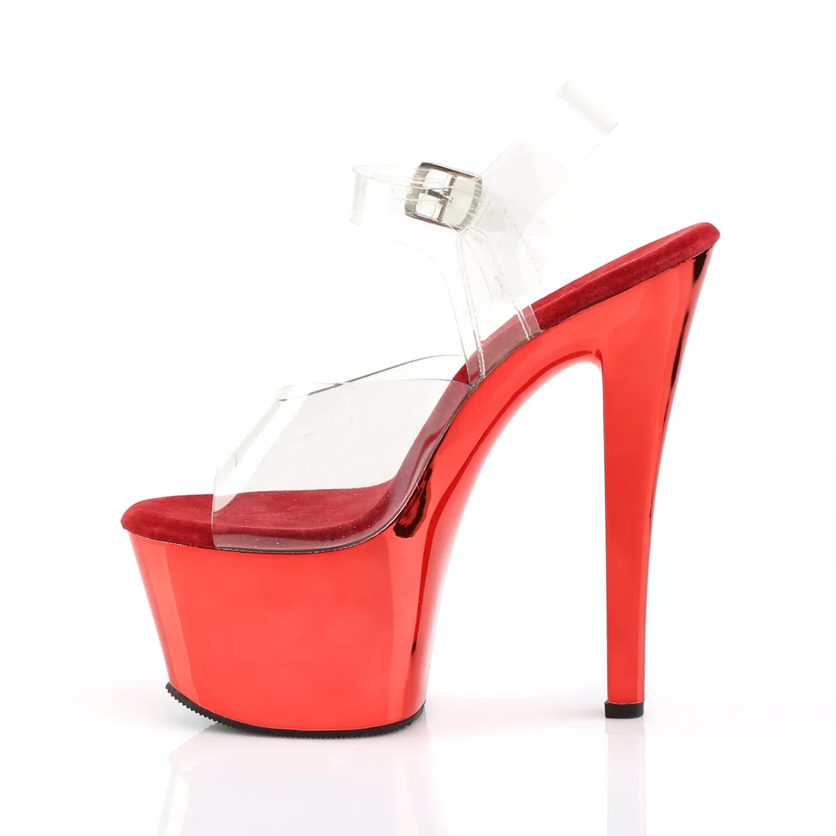 SKY-308 Sexy Shoes 7 Inch Heel Clear and Red Chrome Stripper Platforms High Heels