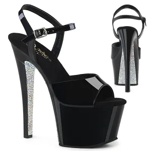 SKY-309CRS 7" Heel Black and Silver Pole Dancer Platform Shoes