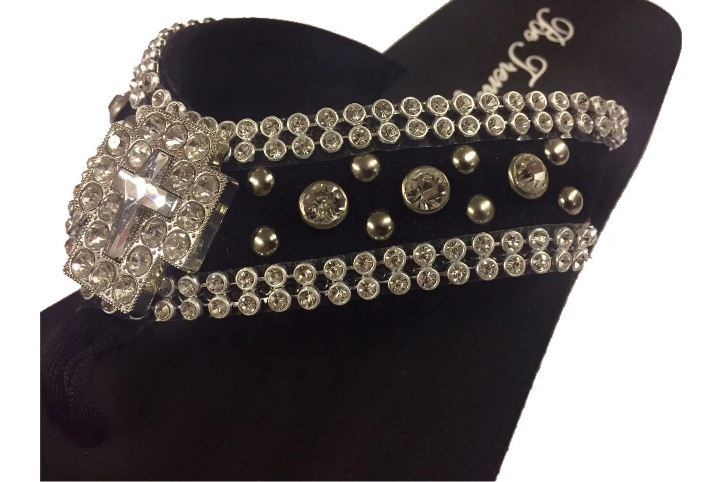Slip-On Thong Sandals with Stone Embellishments