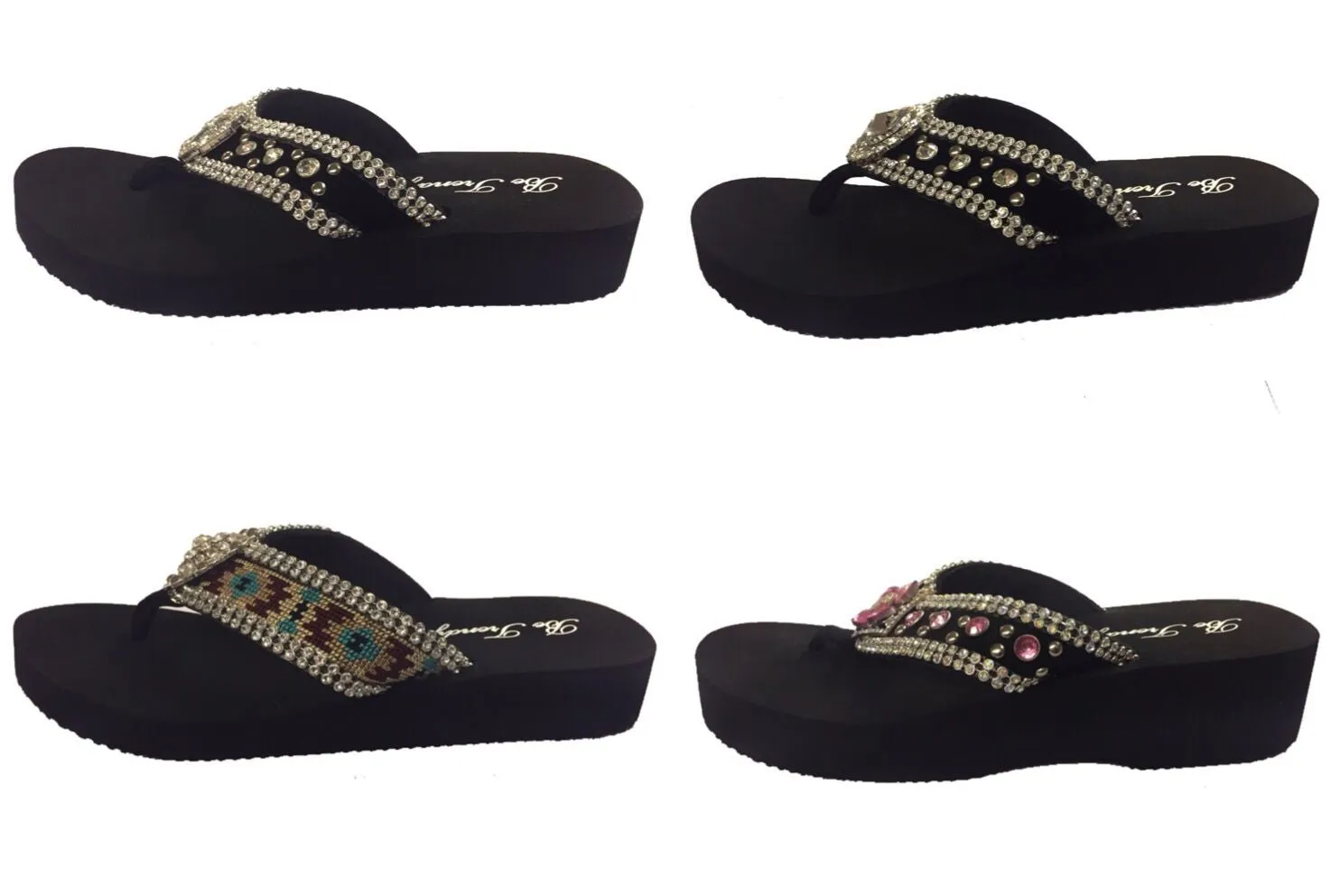 Slip-On Thong Sandals with Stone Embellishments