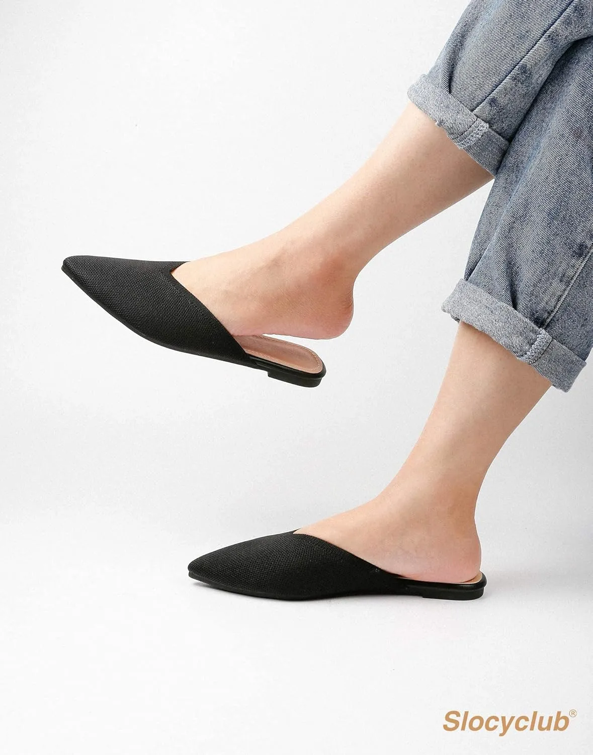 Slocyclub Women's Flat Mules - Comfortable Pointed Toe Slip-On Loafers for Early Spring