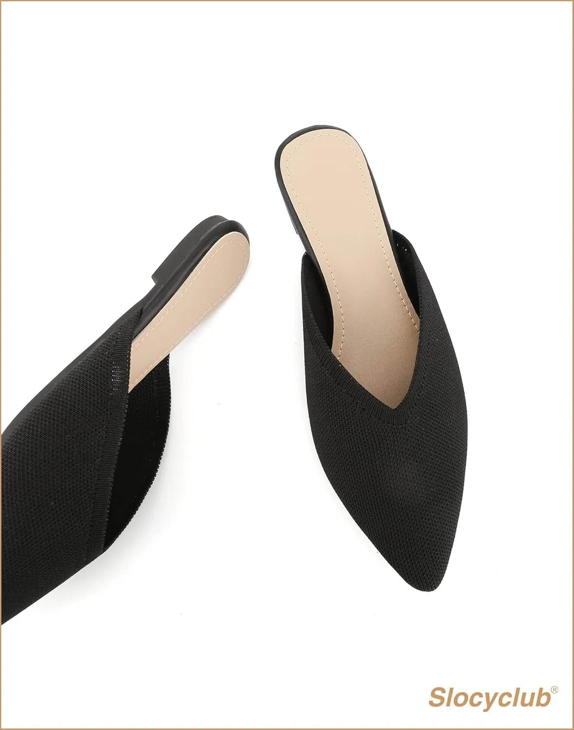 Slocyclub Women's Flat Mules - Comfortable Pointed Toe Slip-On Loafers for Early Spring