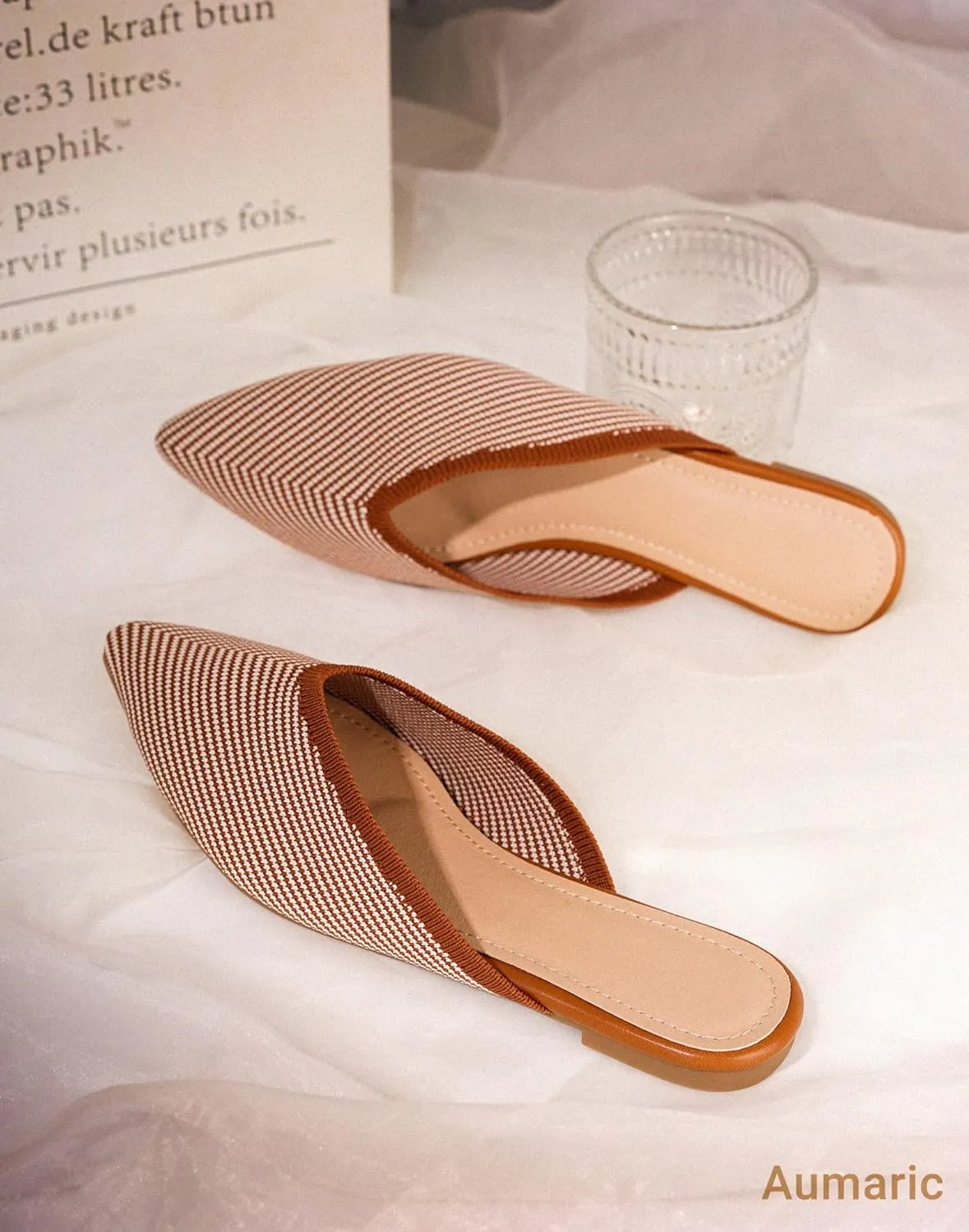 Slocyclub Women's Flat Mules - Comfortable Pointed Toe Slip-On Loafers for Early Spring