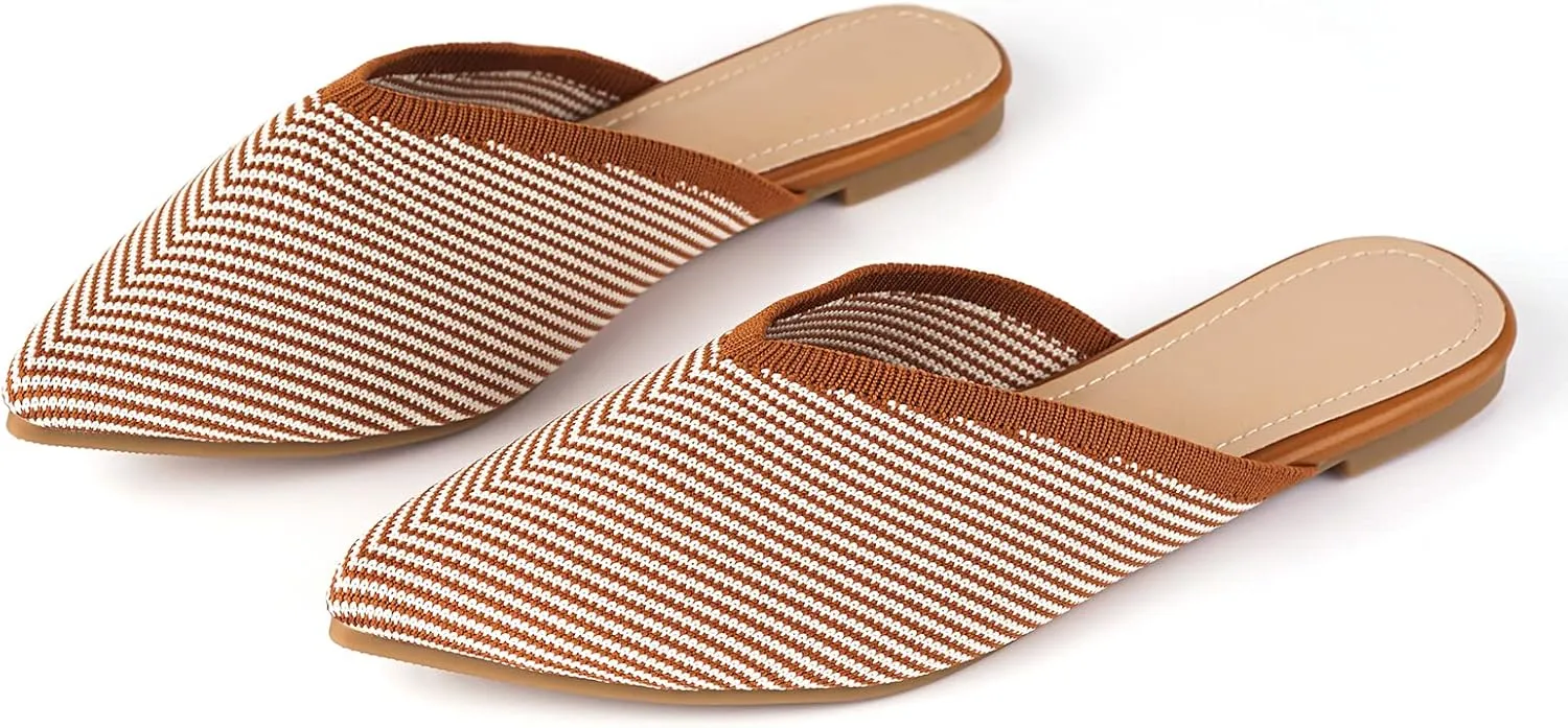 Slocyclub Women's Flat Mules - Comfortable Pointed Toe Slip-On Loafers for Early Spring