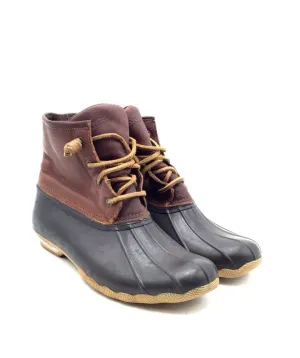 Sperry Women's Saltwater Black Brown Ankle Duck Rain Boots - Size 8.5
