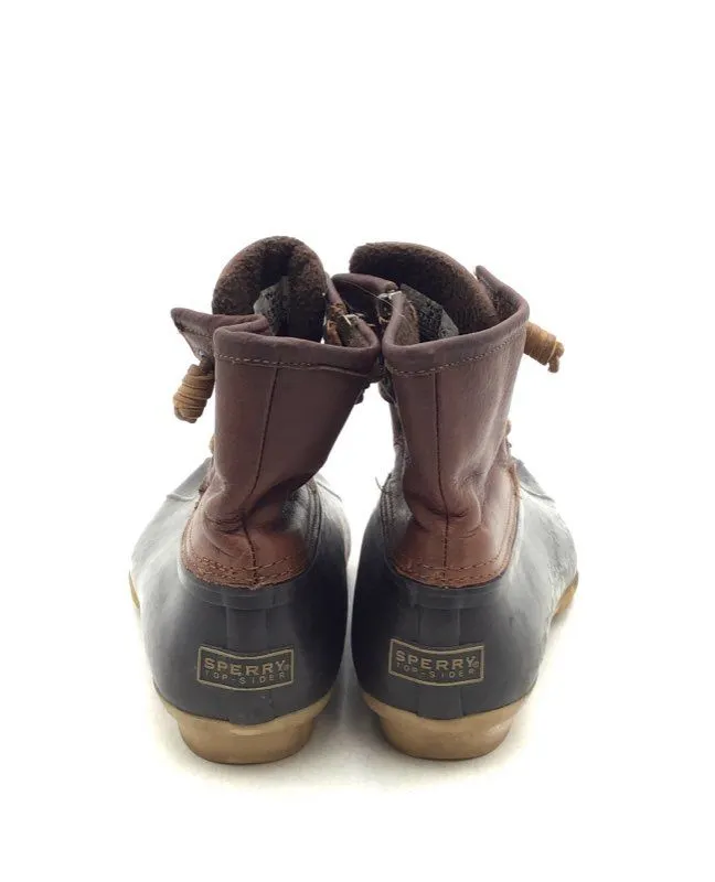 Sperry Women's Saltwater Black Brown Ankle Duck Rain Boots - Size 8.5