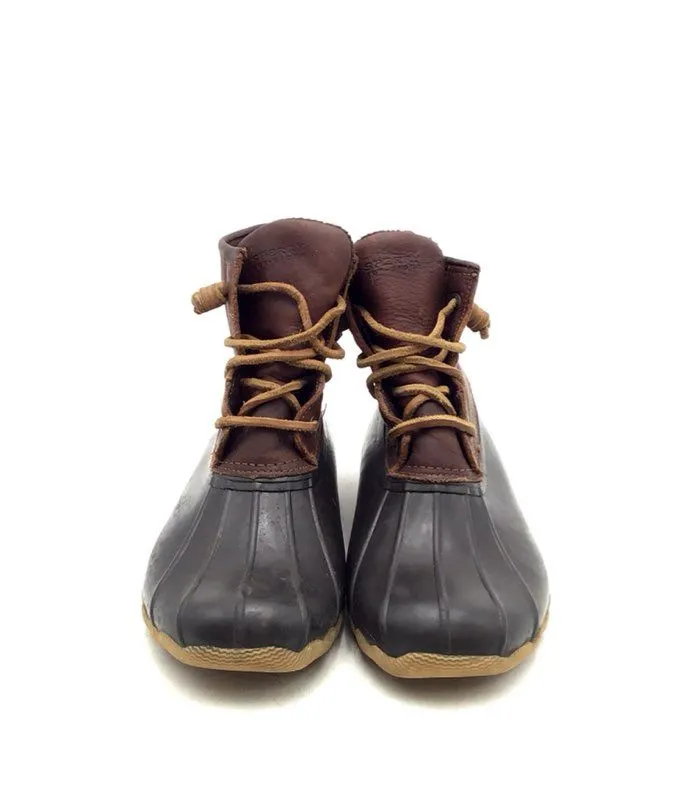 Sperry Women's Saltwater Black Brown Ankle Duck Rain Boots - Size 8.5