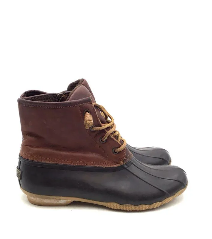 Sperry Women's Saltwater Black Brown Ankle Duck Rain Boots - Size 8.5