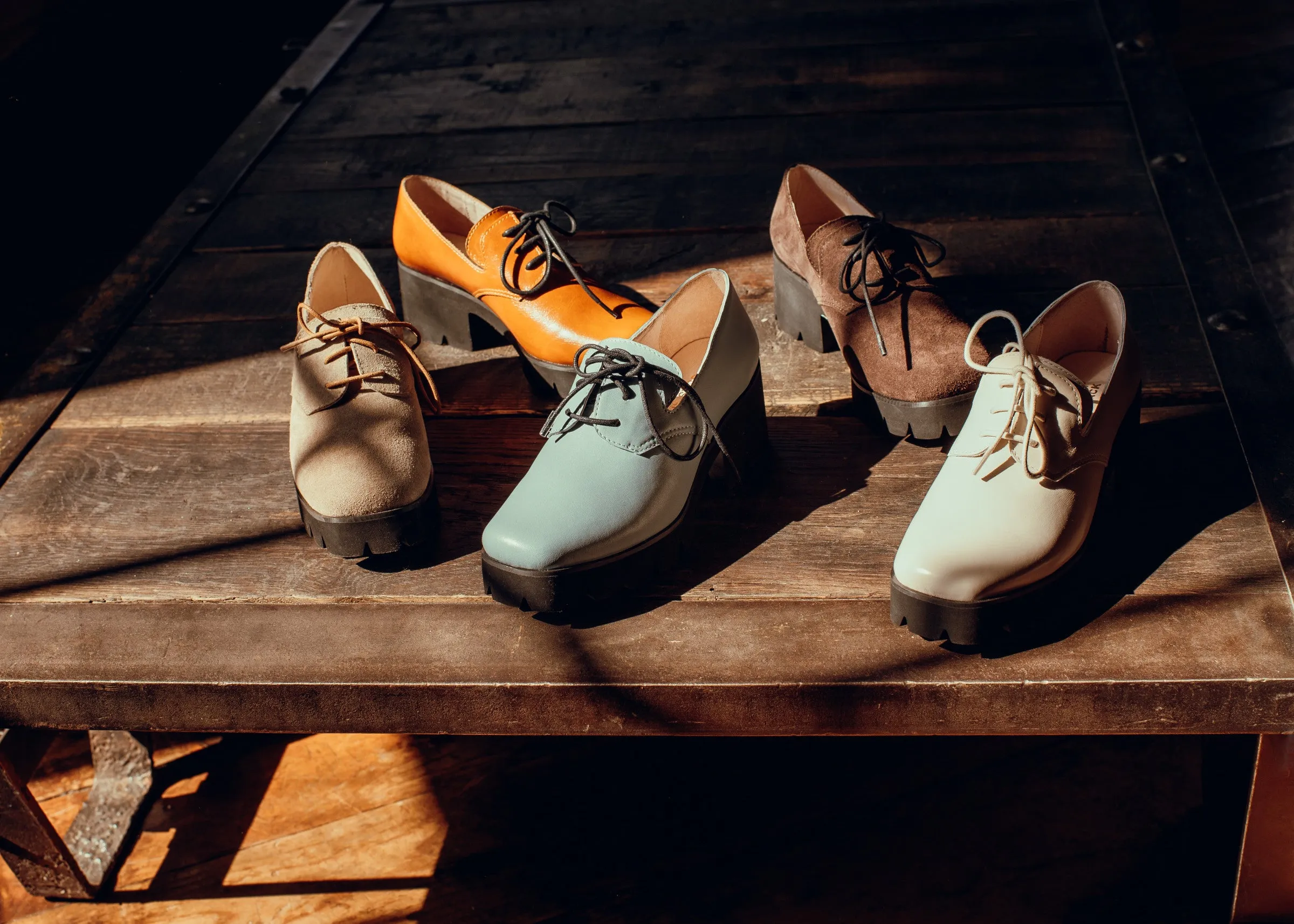STONE Beige Lace Up Lug Shoes