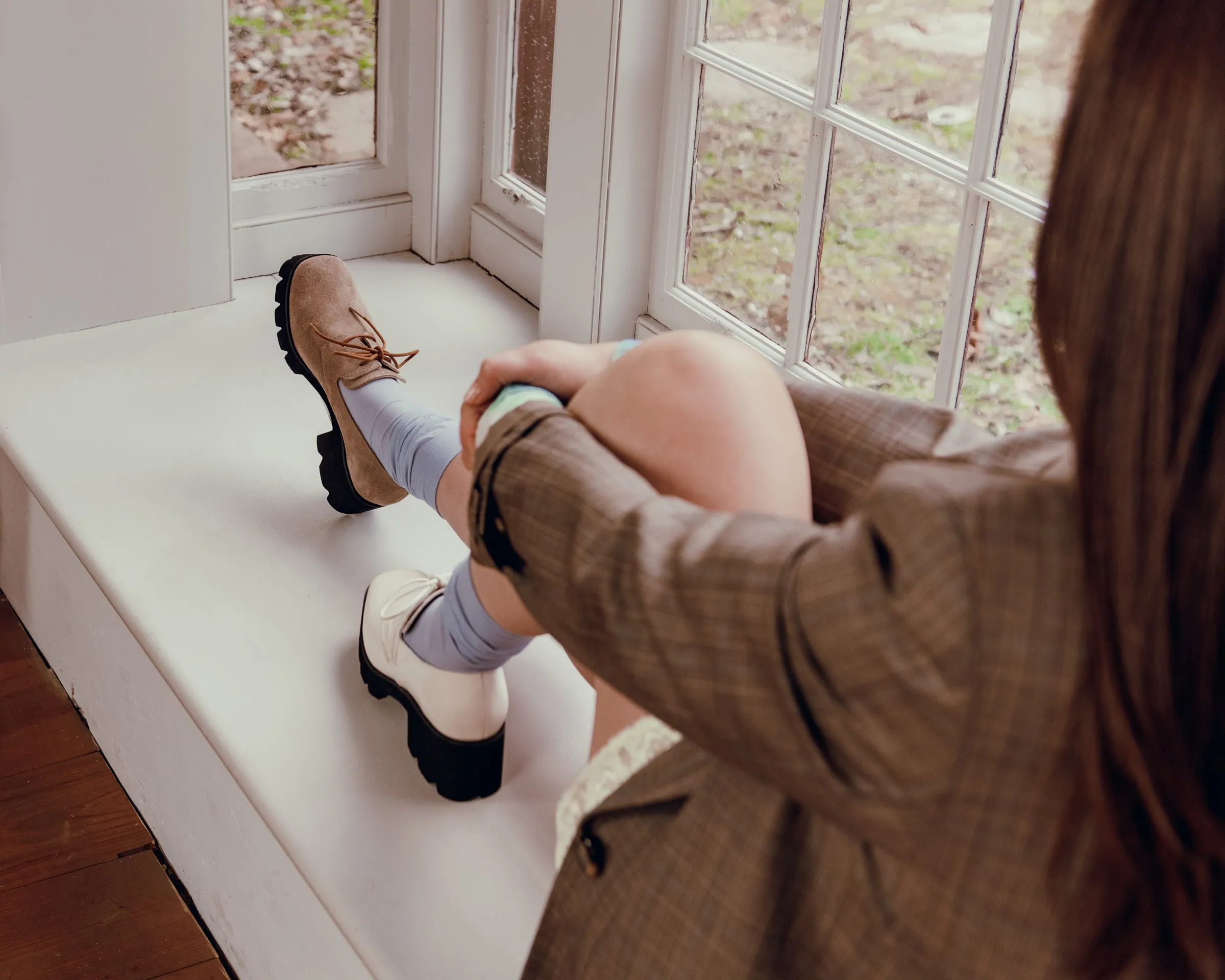 STONE Beige Lace Up Lug Shoes