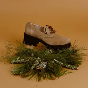 STONE Beige Lace Up Lug Shoes