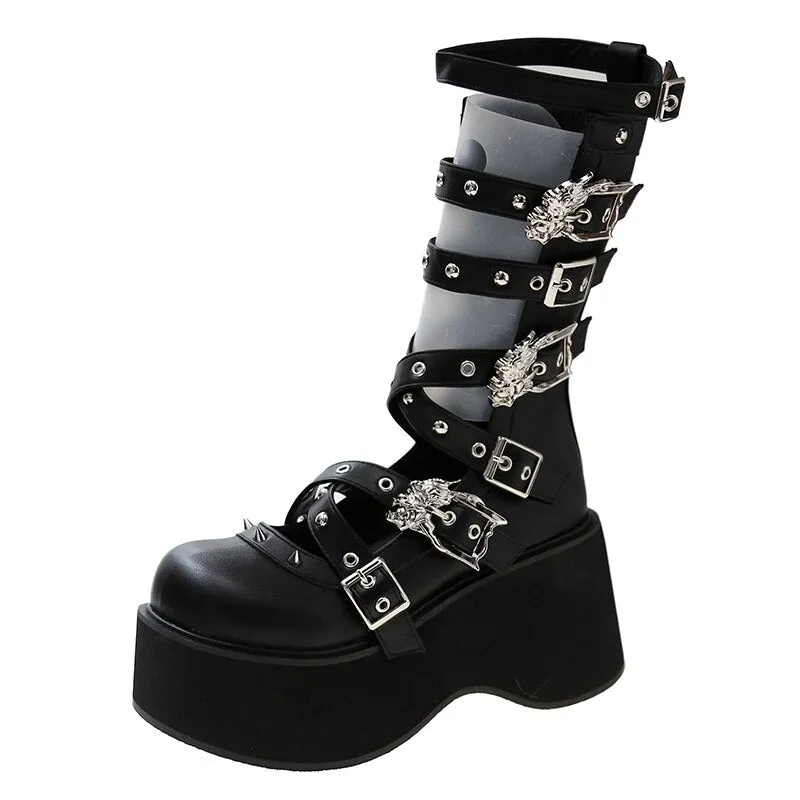 Summer Gladiator Sandals Women Metal Rivet Punk Streetwear Wedge Platform Thick Heeld Ankle Buckle Strap High Quality Shoes