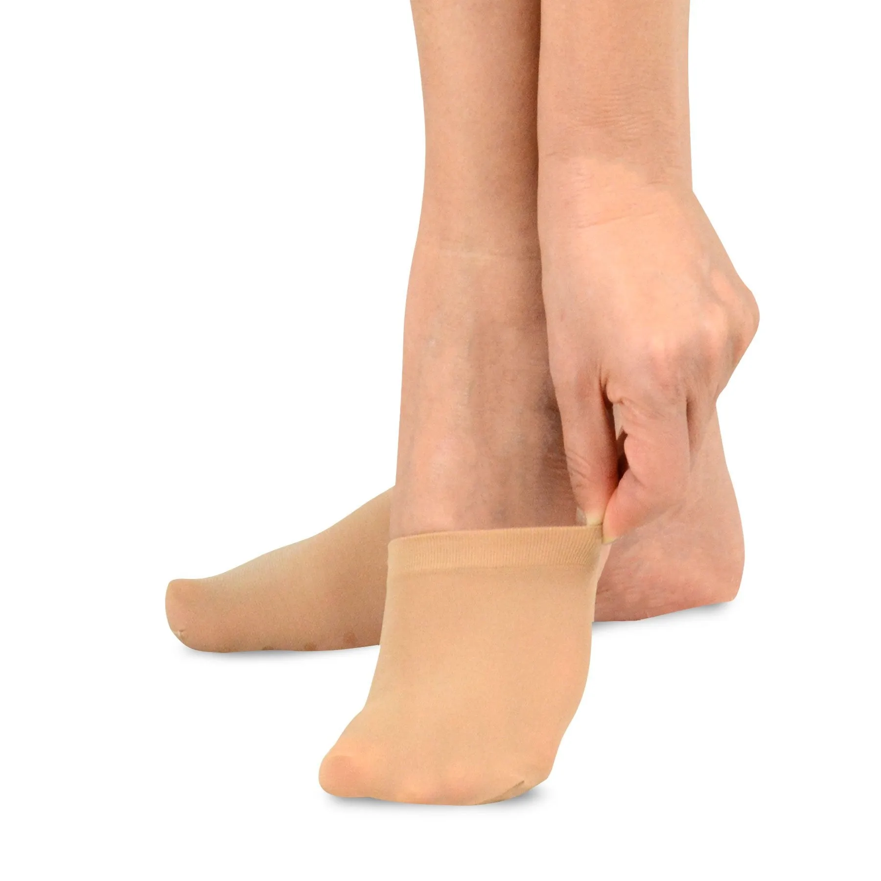 TeeHee Socks Women's Toe Topper Nylon No Show Beige 5-Pack (11785)