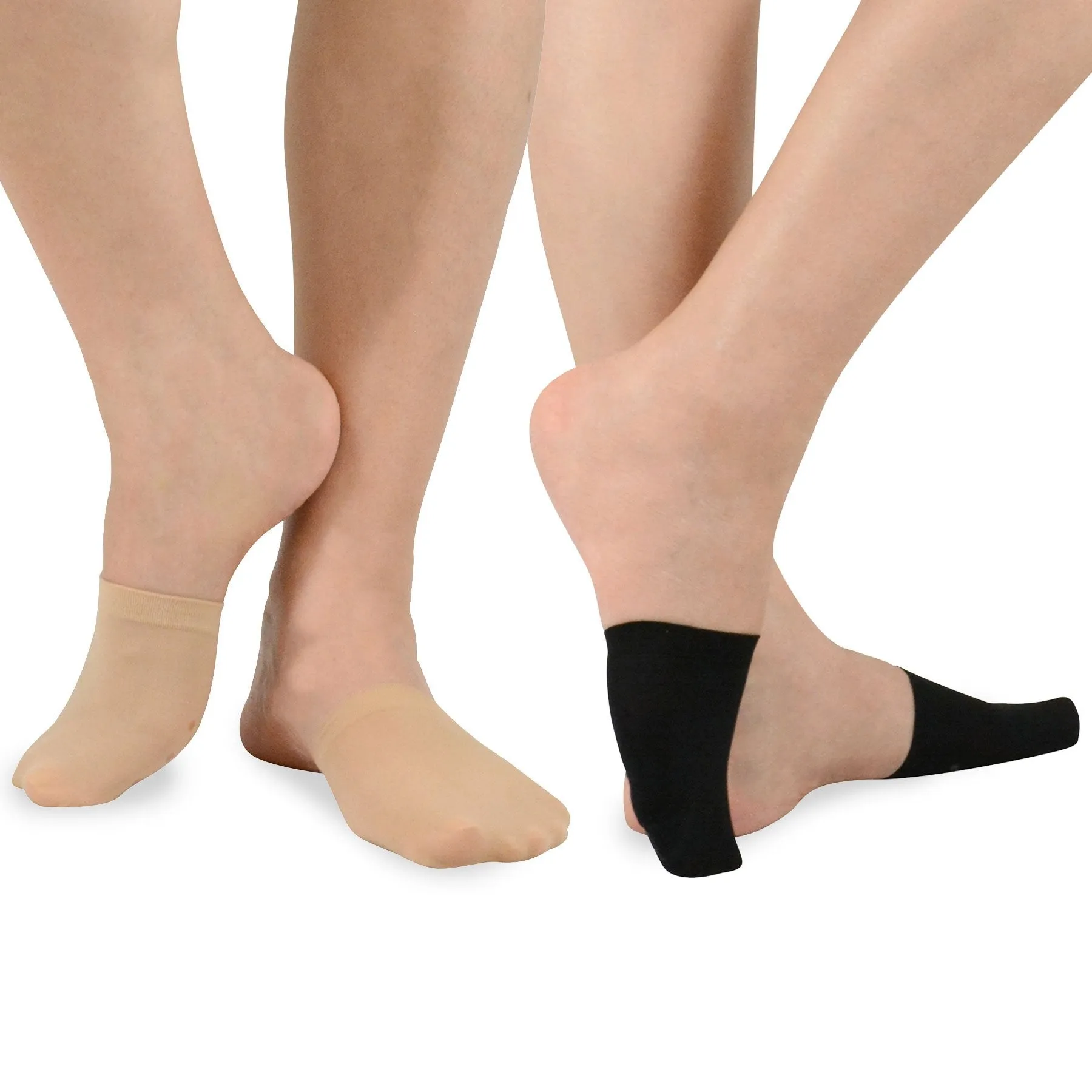 TeeHee Socks Women's Toe Topper Nylon No Show Pale Beige, Black 5-Pack (11785)