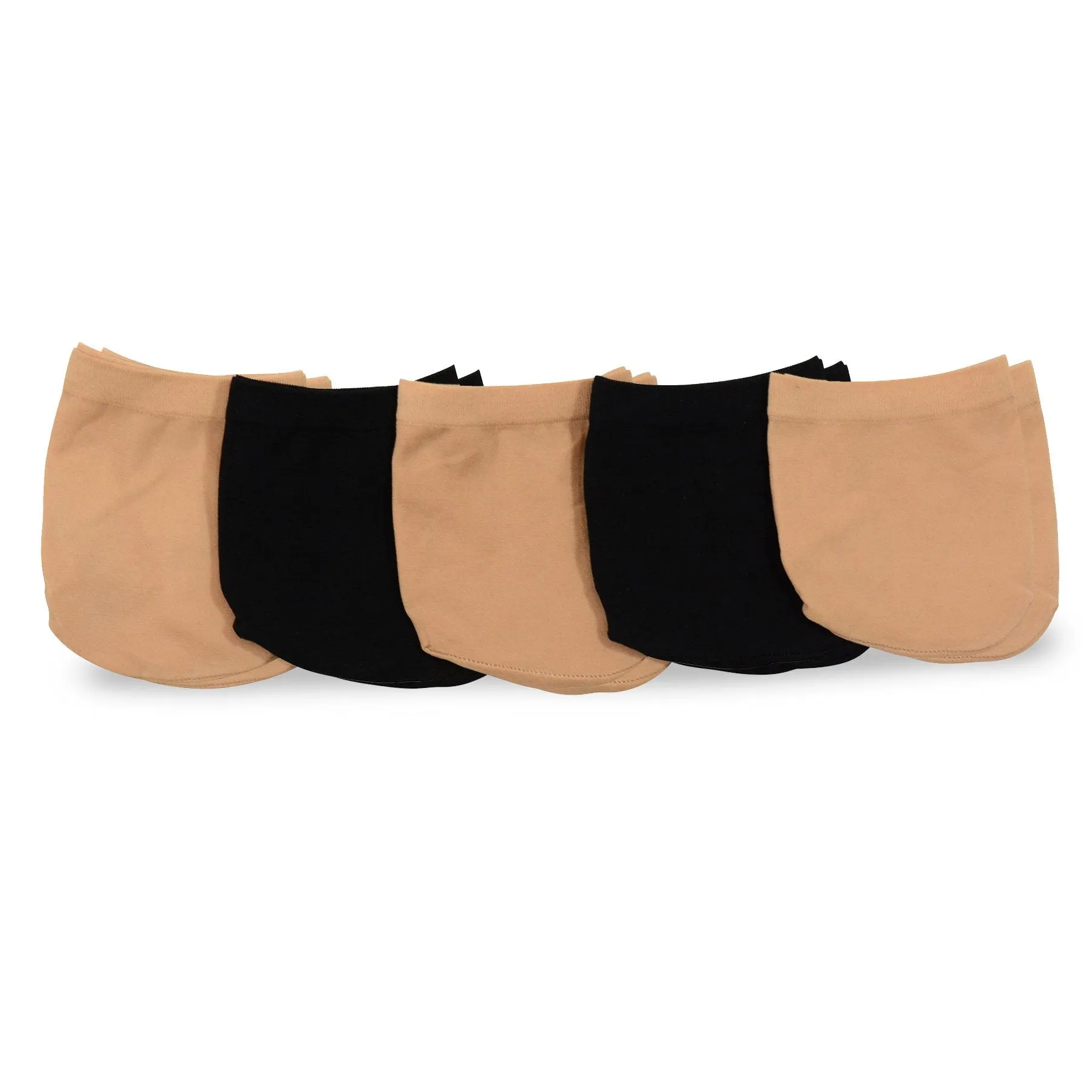 TeeHee Socks Women's Toe Topper Nylon No Show Pale Beige, Black 5-Pack (11785)