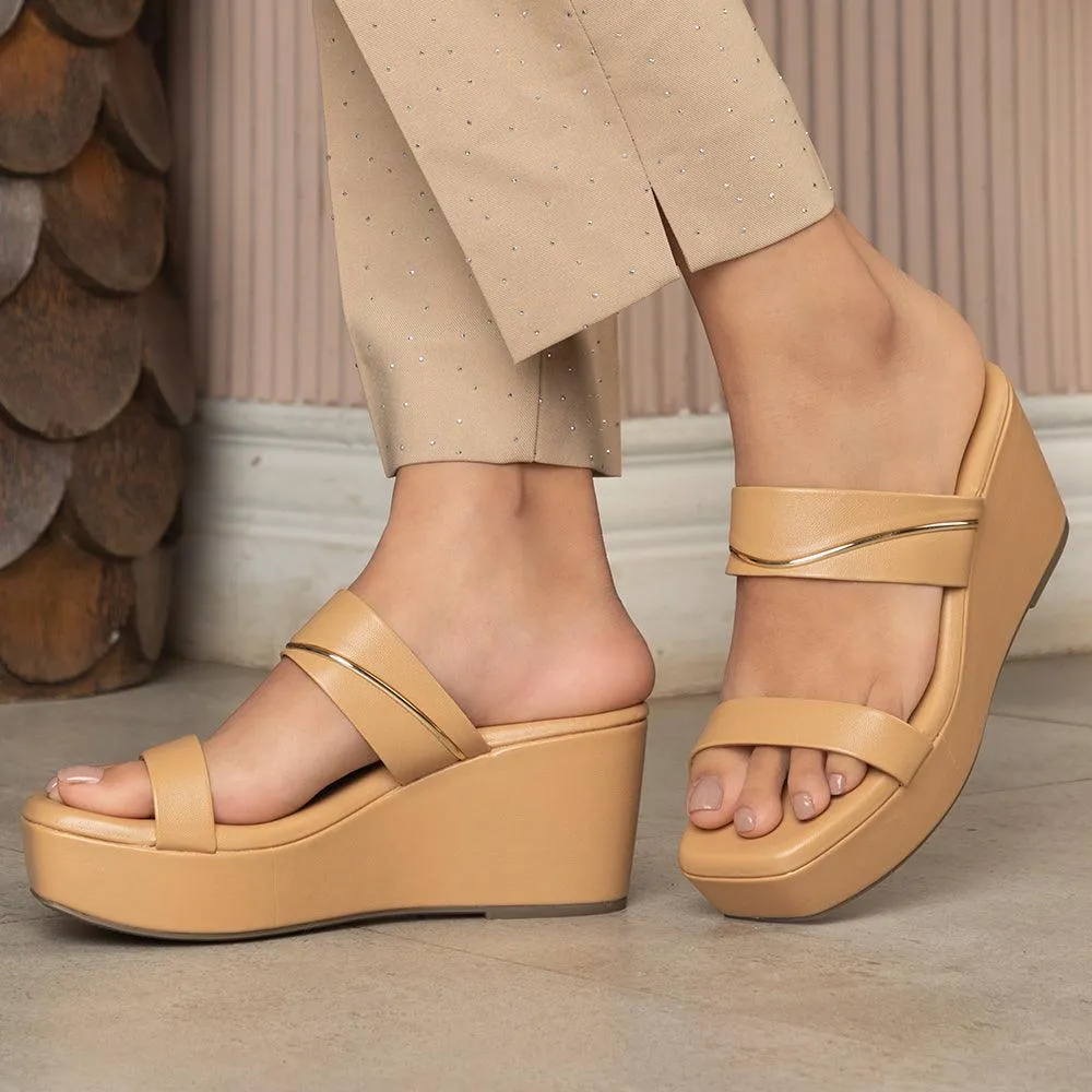 The Fame Beige Women's Dress Wedge Sandals Tresmode