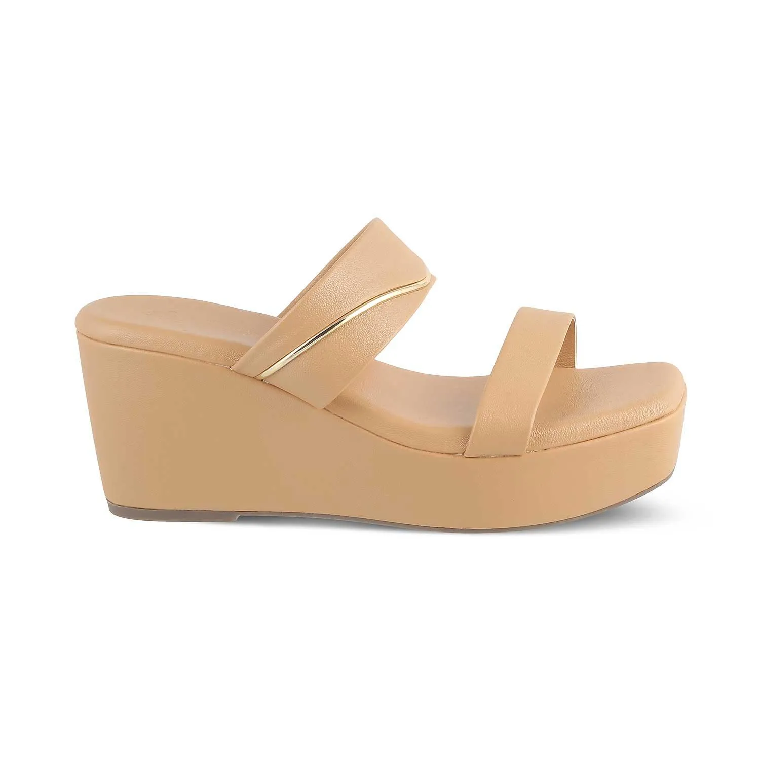 The Fame Beige Women's Dress Wedge Sandals Tresmode