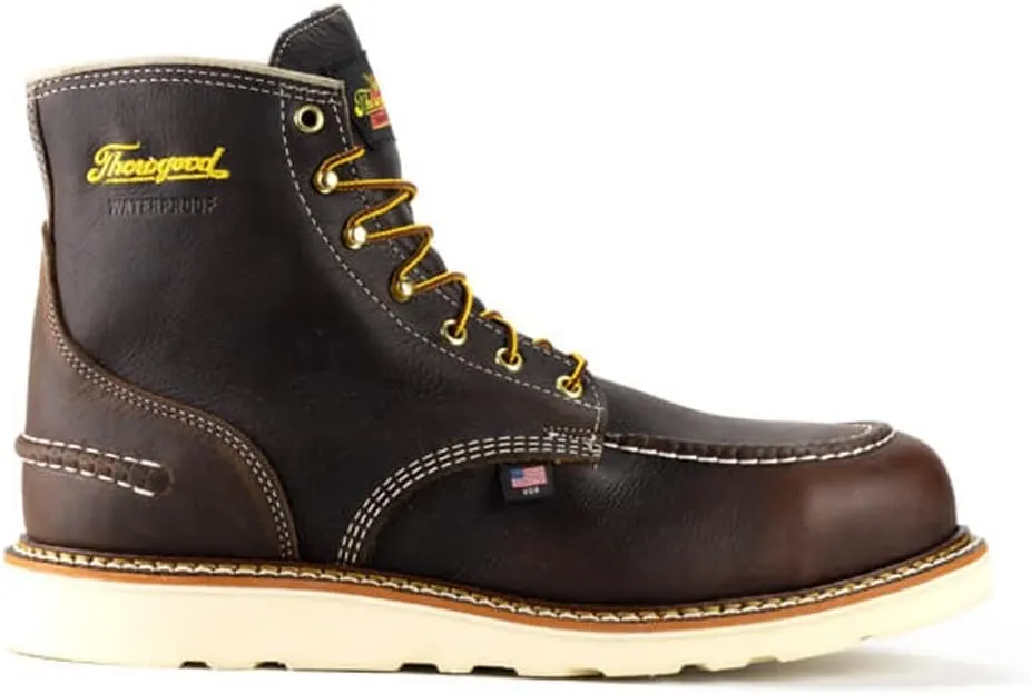 Thorogood 1957 Series 6 Waterproof Moc Toe Work Boots for Men - Soft Toe, Full-Grain Leather with Slip-Resistant Wedge Outsole and Shock-Absorbing Footbed