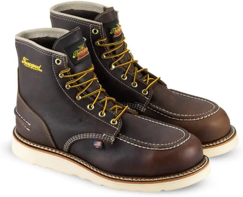 Thorogood 1957 Series 6 Waterproof Moc Toe Work Boots for Men - Soft Toe, Full-Grain Leather with Slip-Resistant Wedge Outsole and Shock-Absorbing Footbed