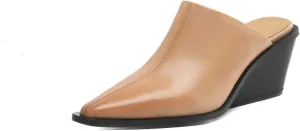 TinaCus Handmade Women's Genuine Leather Closed Pointed Toe Mid Chunky Heel Mule