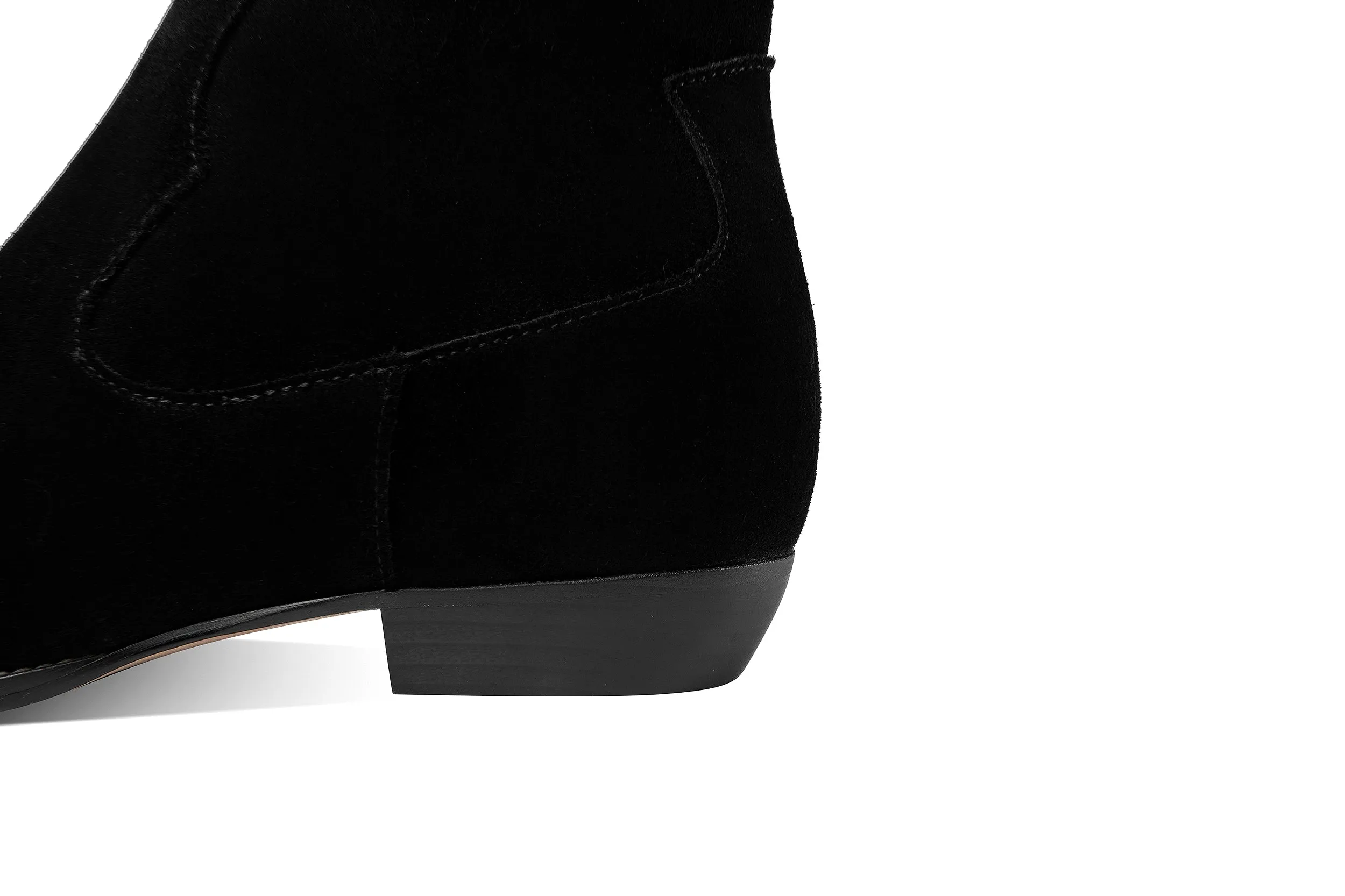 TinaCus Handmade Women's Pointed Toe Suede Leather Block Heel Side Zip Up Mid-Calf Boots