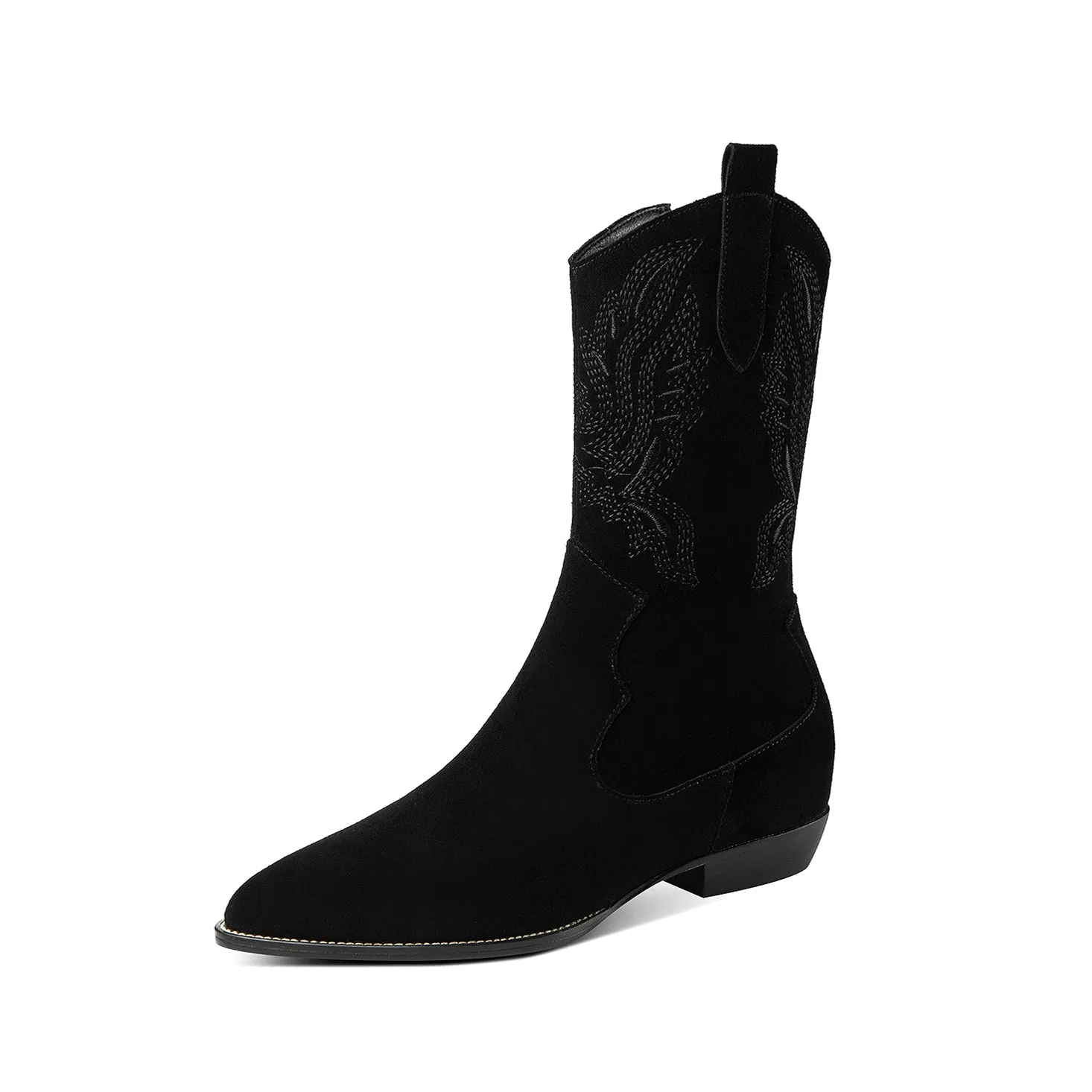 TinaCus Handmade Women's Pointed Toe Suede Leather Block Heel Side Zip Up Mid-Calf Boots