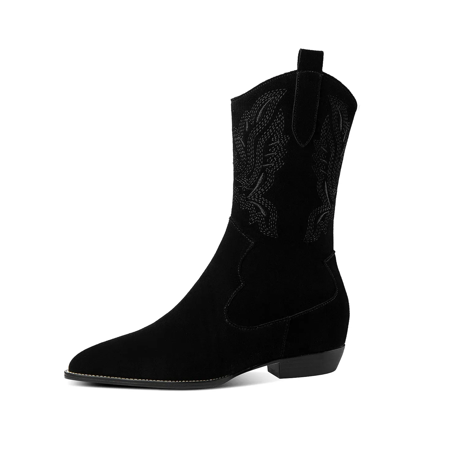 TinaCus Handmade Women's Pointed Toe Suede Leather Block Heel Side Zip Up Mid-Calf Boots
