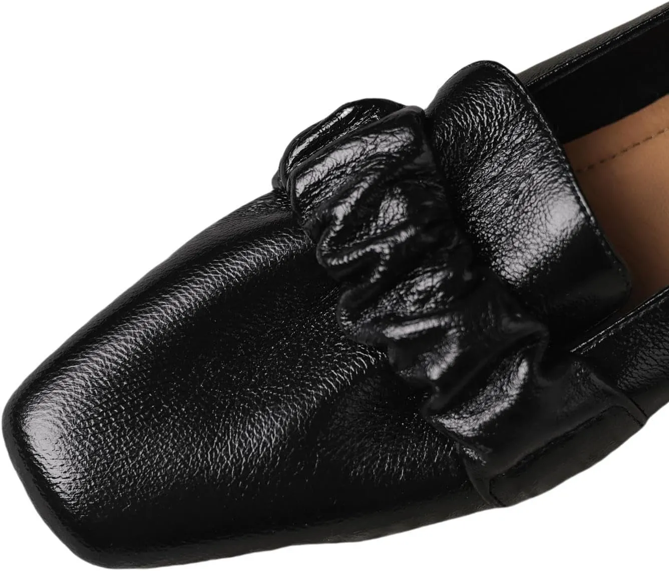 TinaCus Women's Genuine Leather Square Toe Plitated Slip-on Handmade Chunky Heel Loafers Flats
