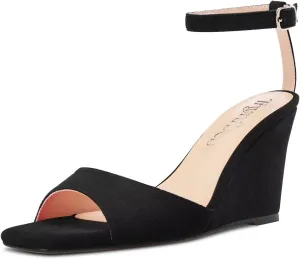 TNYNFBEB Women High Wedge Heel Peep Open Toe Sandals Ankle Strap Buckle Office Party Cute Classic 3.9 Inches Heels