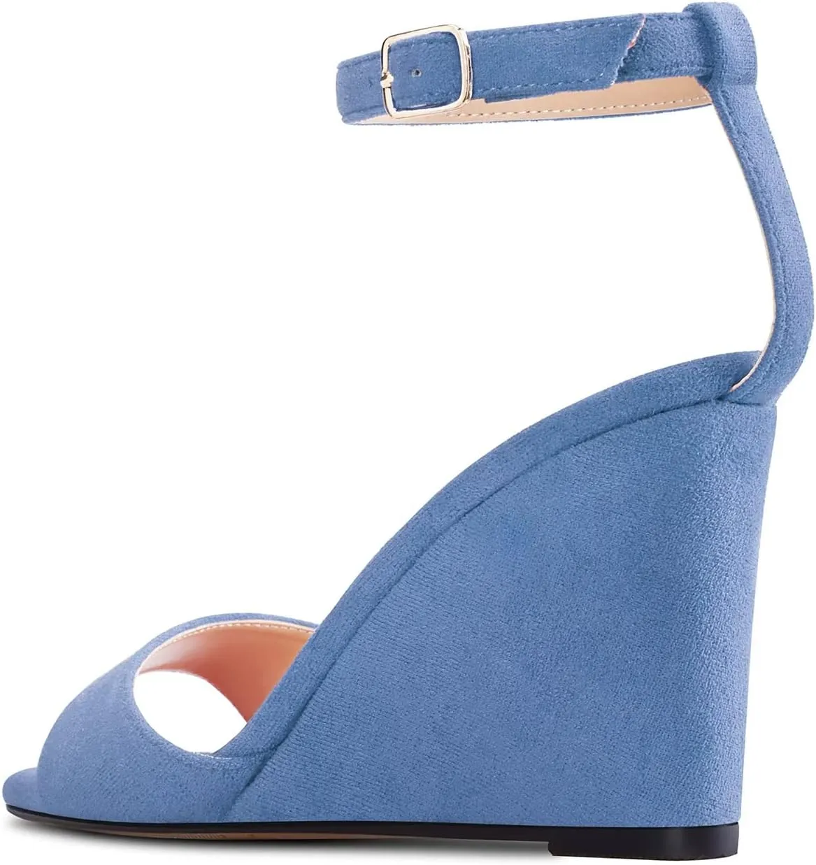 TNYNFBEB Women High Wedge Heel Peep Open Toe Sandals Ankle Strap Buckle Office Party Cute Classic 3.9 Inches Heels