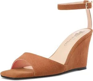 TNYNFBEB Women High Wedge Heel Peep Open Toe Sandals Ankle Strap Buckle Office Party Cute Classic 3.9 Inches Heels