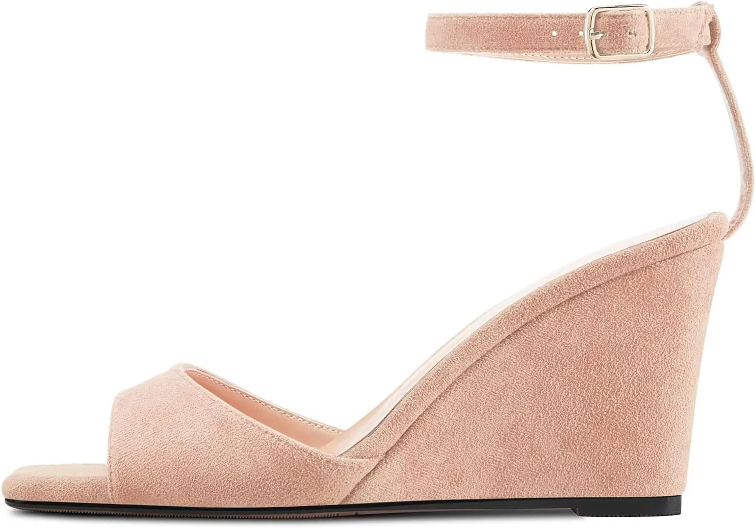 TNYNFBEB Women High Wedge Heel Peep Open Toe Sandals Ankle Strap Buckle Office Party Cute Classic 3.9 Inches Heels