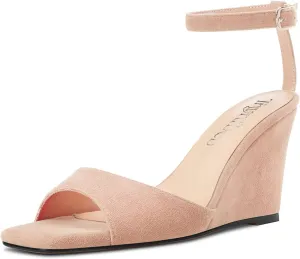 TNYNFBEB Women High Wedge Heel Peep Open Toe Sandals Ankle Strap Buckle Office Party Cute Classic 3.9 Inches Heels