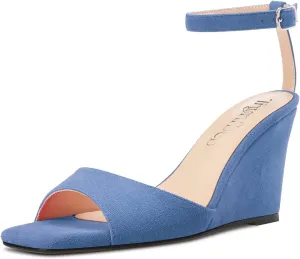 TNYNFBEB Women High Wedge Heel Peep Open Toe Sandals Ankle Strap Buckle Office Party Cute Classic 3.9 Inches Heels