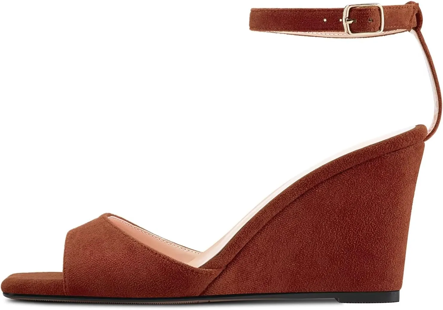TNYNFBEB Women High Wedge Heel Peep Open Toe Sandals Ankle Strap Buckle Office Party Cute Classic 3.9 Inches Heels