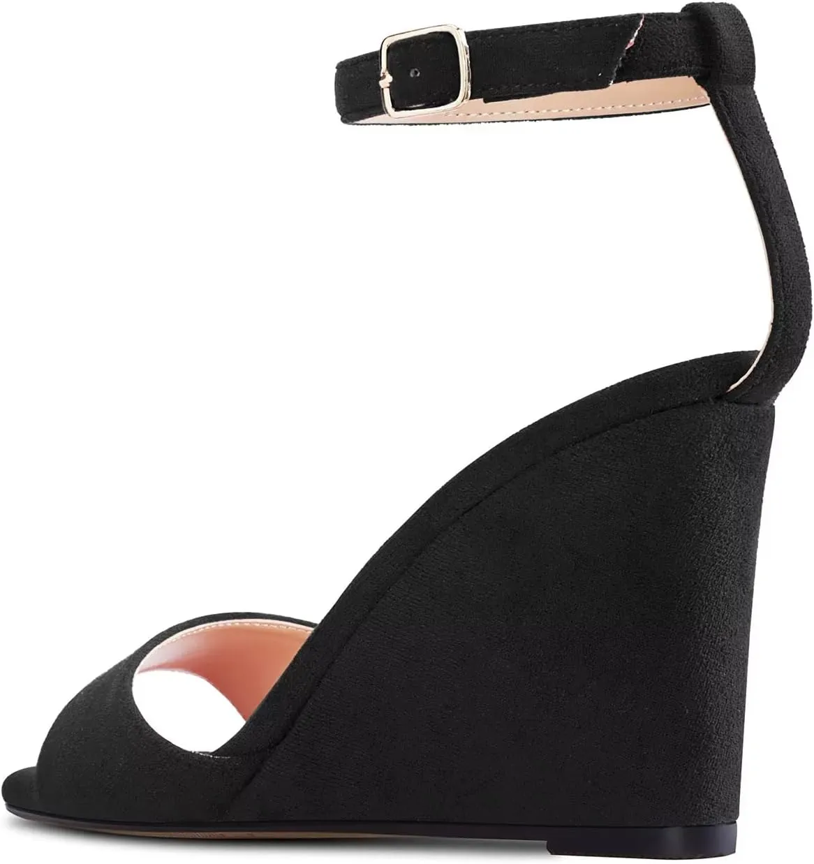 TNYNFBEB Women High Wedge Heel Peep Open Toe Sandals Ankle Strap Buckle Office Party Cute Classic 3.9 Inches Heels