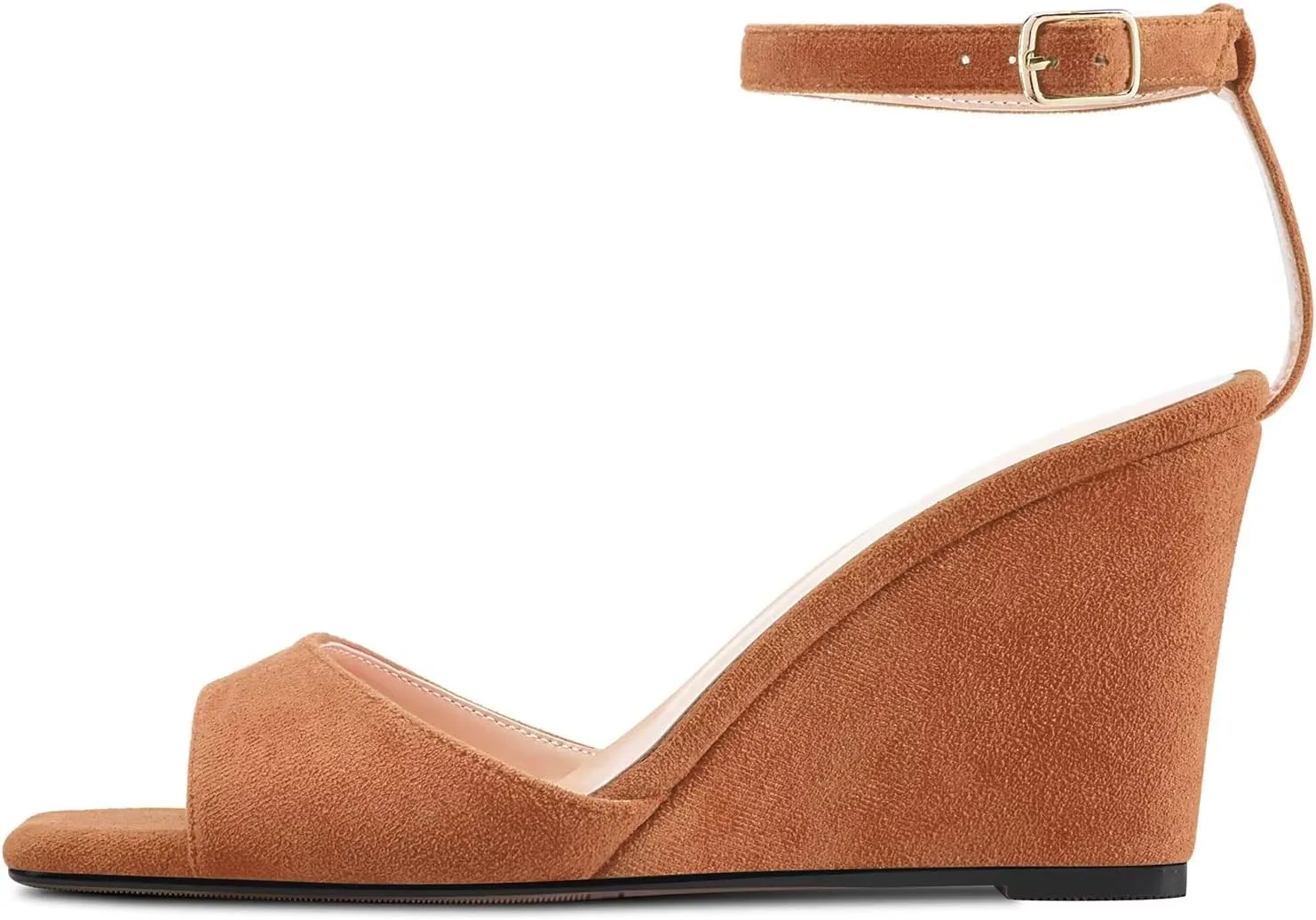 TNYNFBEB Women High Wedge Heel Peep Open Toe Sandals Ankle Strap Buckle Office Party Cute Classic 3.9 Inches Heels
