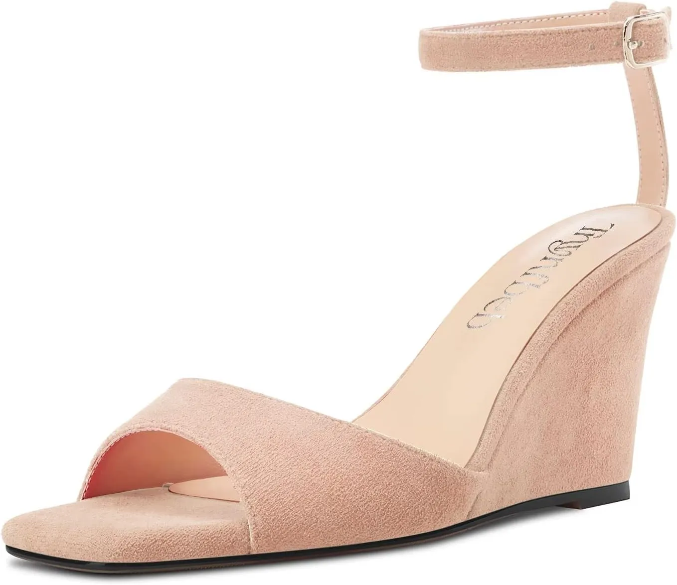 TNYNFBEB Women High Wedge Heel Peep Open Toe Sandals Ankle Strap Buckle Office Party Cute Classic 3.9 Inches Heels
