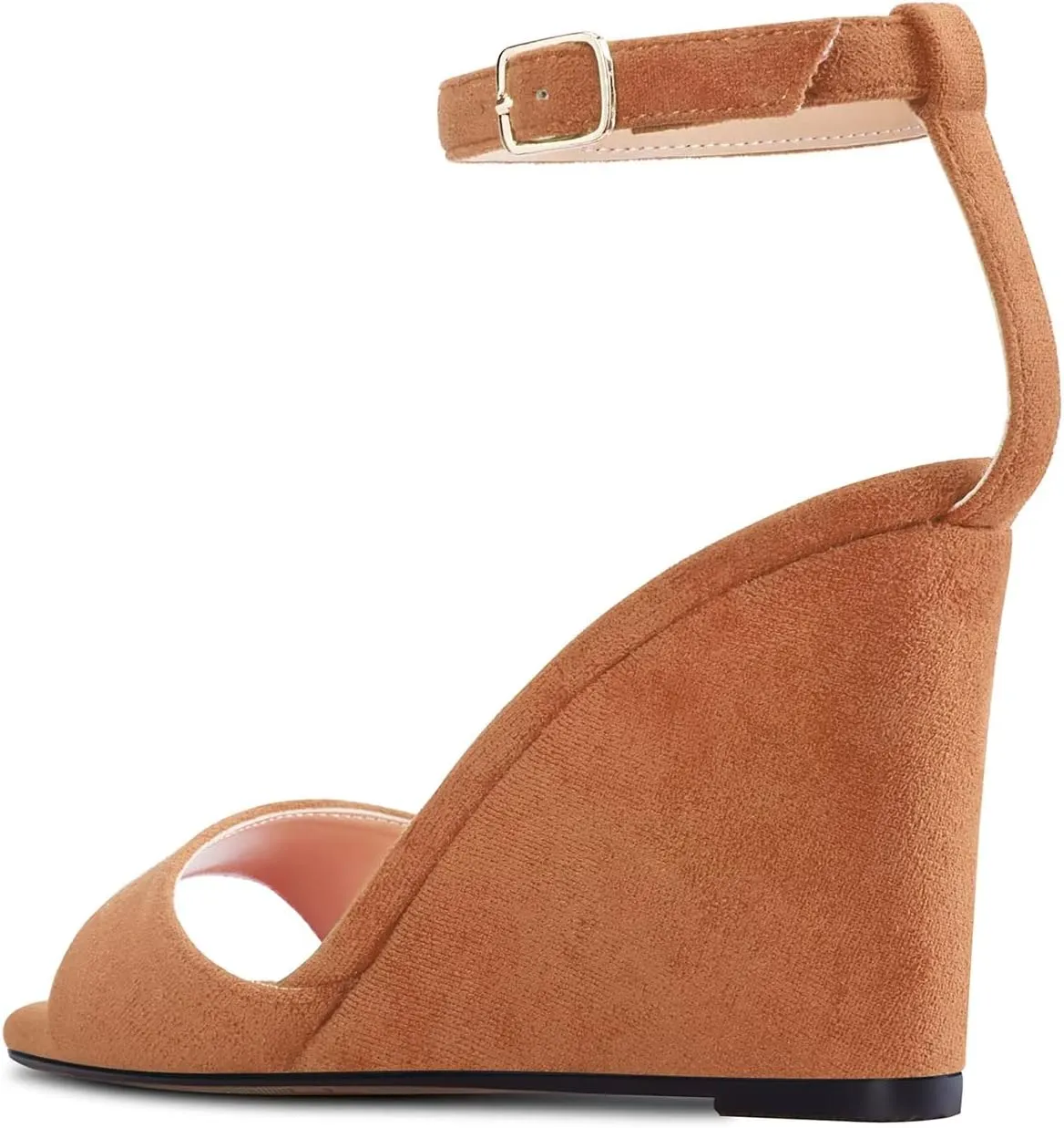 TNYNFBEB Women High Wedge Heel Peep Open Toe Sandals Ankle Strap Buckle Office Party Cute Classic 3.9 Inches Heels
