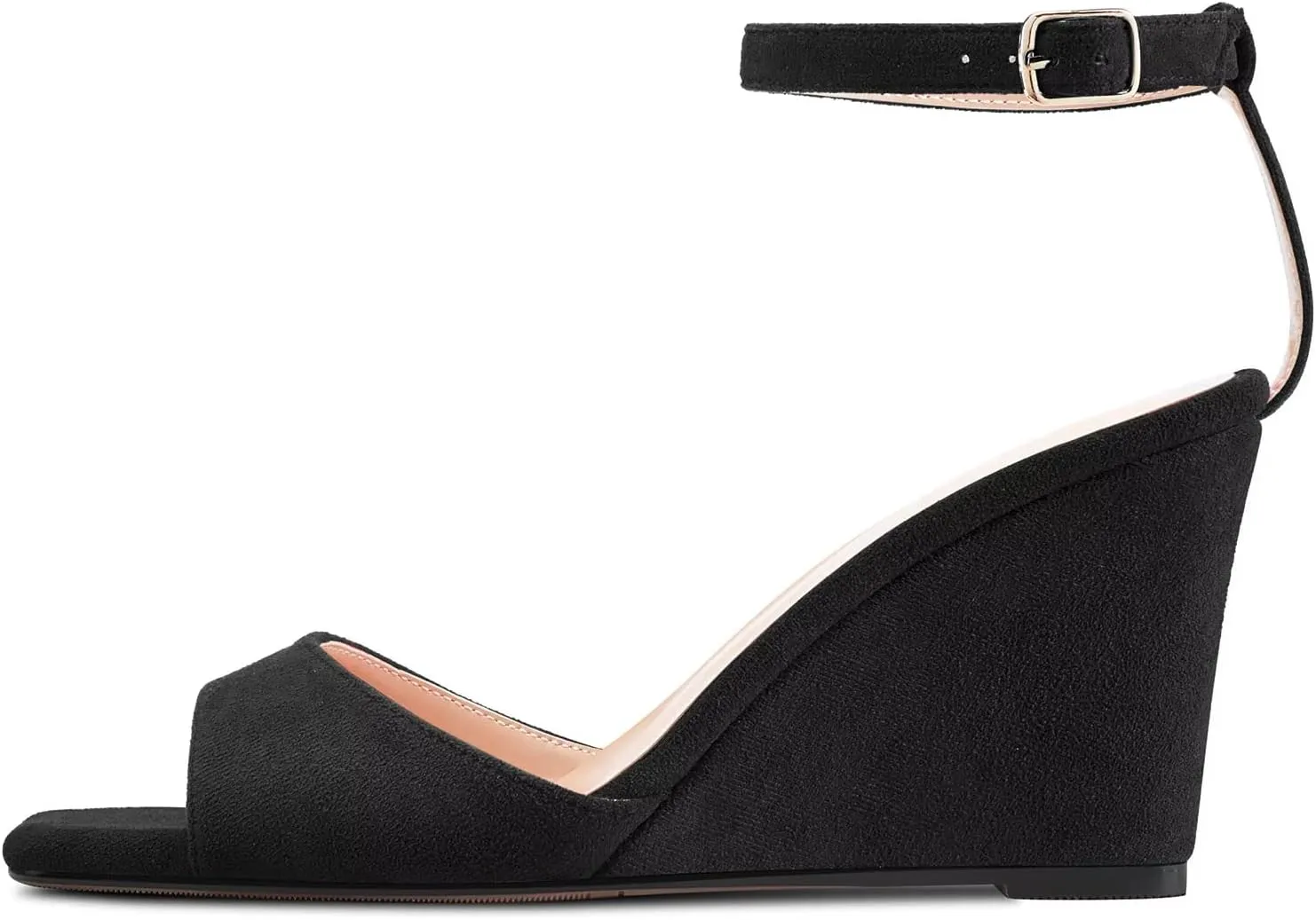 TNYNFBEB Women High Wedge Heel Peep Open Toe Sandals Ankle Strap Buckle Office Party Cute Classic 3.9 Inches Heels