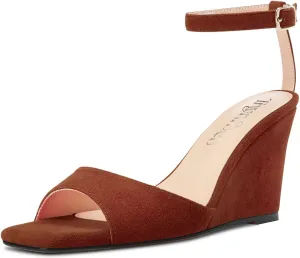 TNYNFBEB Women High Wedge Heel Peep Open Toe Sandals Ankle Strap Buckle Office Party Cute Classic 3.9 Inches Heels