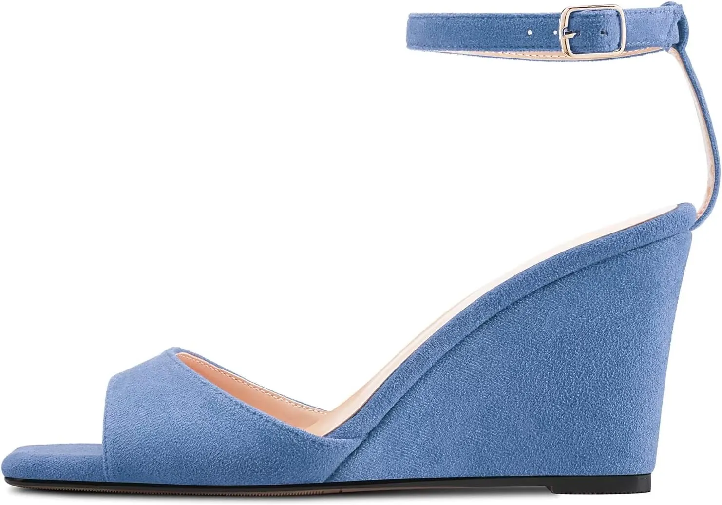 TNYNFBEB Women High Wedge Heel Peep Open Toe Sandals Ankle Strap Buckle Office Party Cute Classic 3.9 Inches Heels