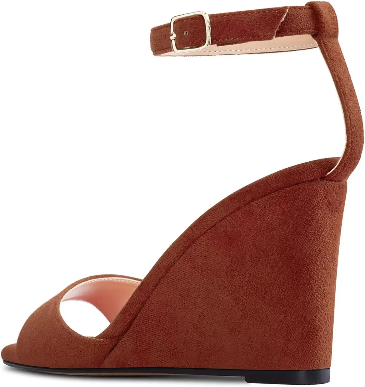 TNYNFBEB Women High Wedge Heel Peep Open Toe Sandals Ankle Strap Buckle Office Party Cute Classic 3.9 Inches Heels