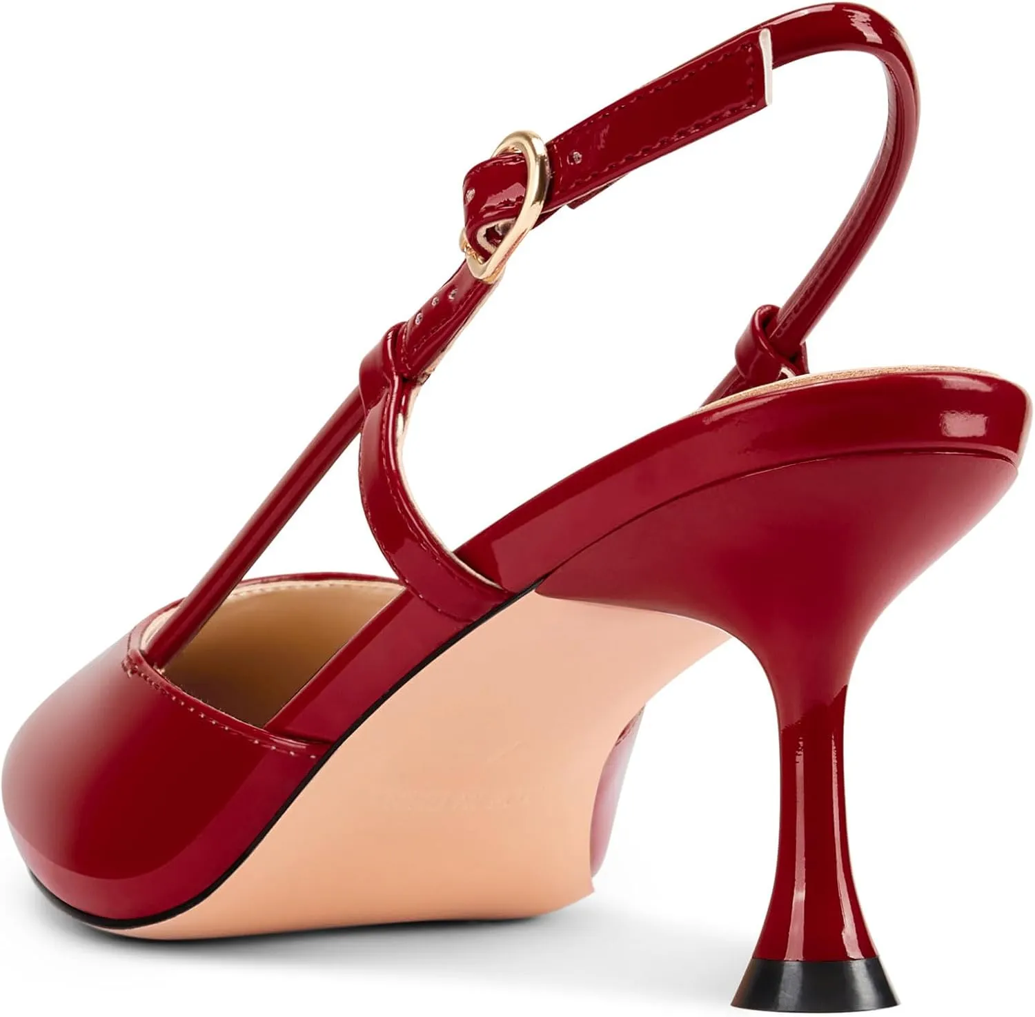 TNYNFBEB Womens Close Pointed Toe Mid Kitten Heel Pumps Shoes Slip-on Slingback Buckle Prom Party Dress Basic Classic Patent Leather 2.6 Inches Heels