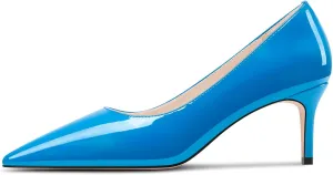 TNYNFBEB Womens Low Kitten Heel Pointed Toe Pumps Slip-on Prom Wedding Daily Dress Patent Leather 2.6 Inches Heels