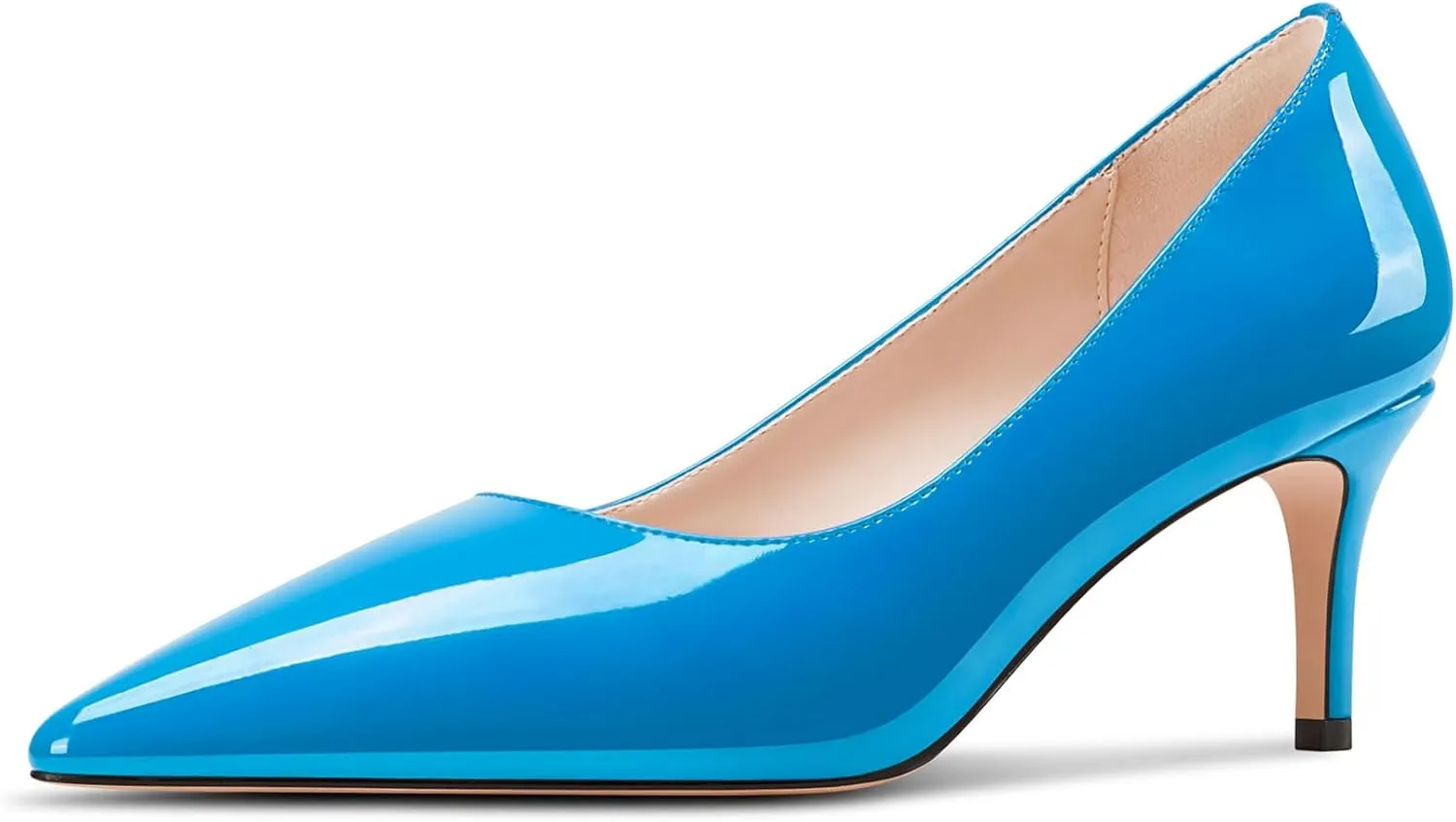 TNYNFBEB Womens Low Kitten Heel Pointed Toe Pumps Slip-on Prom Wedding Daily Dress Patent Leather 2.6 Inches Heels