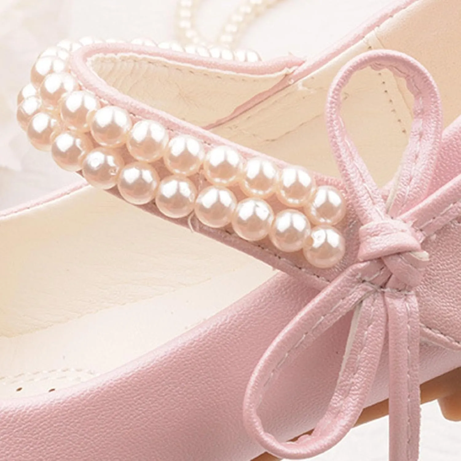 Toddler Flower Girls Dress Shoes, Mary Jane Princess Ballet Flat with Bow and Peals for Party School Wedding Baby Shoes