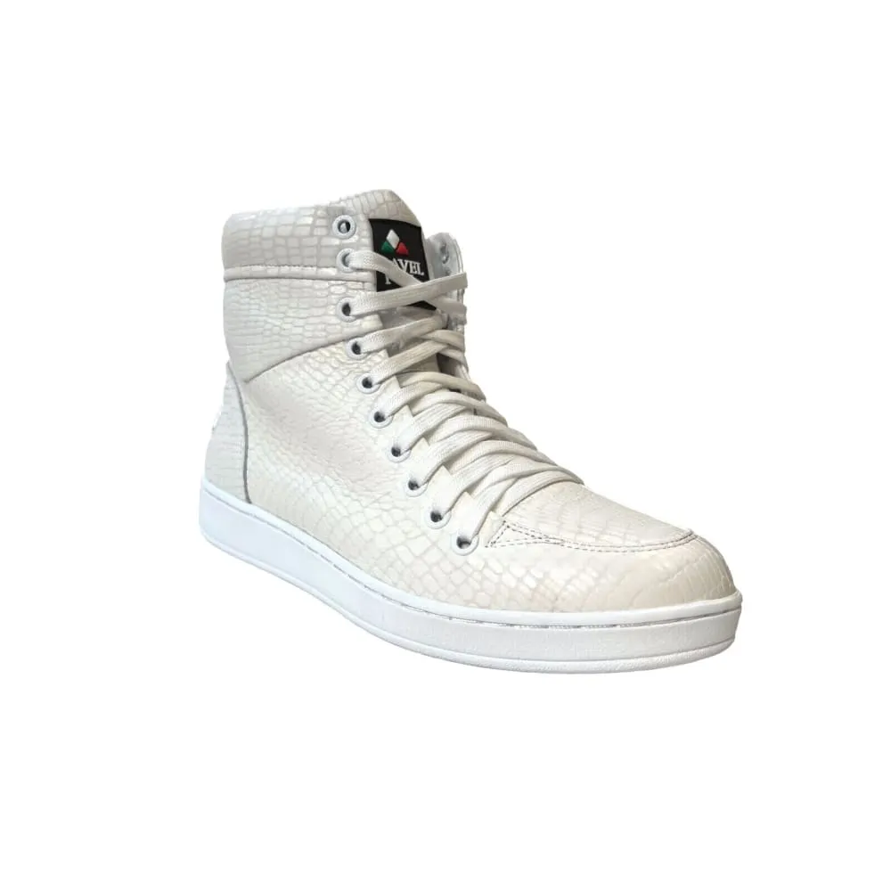Travel Fox 900 Series Men's White Embossed Snake Leather High Top Sneakers 916101 007